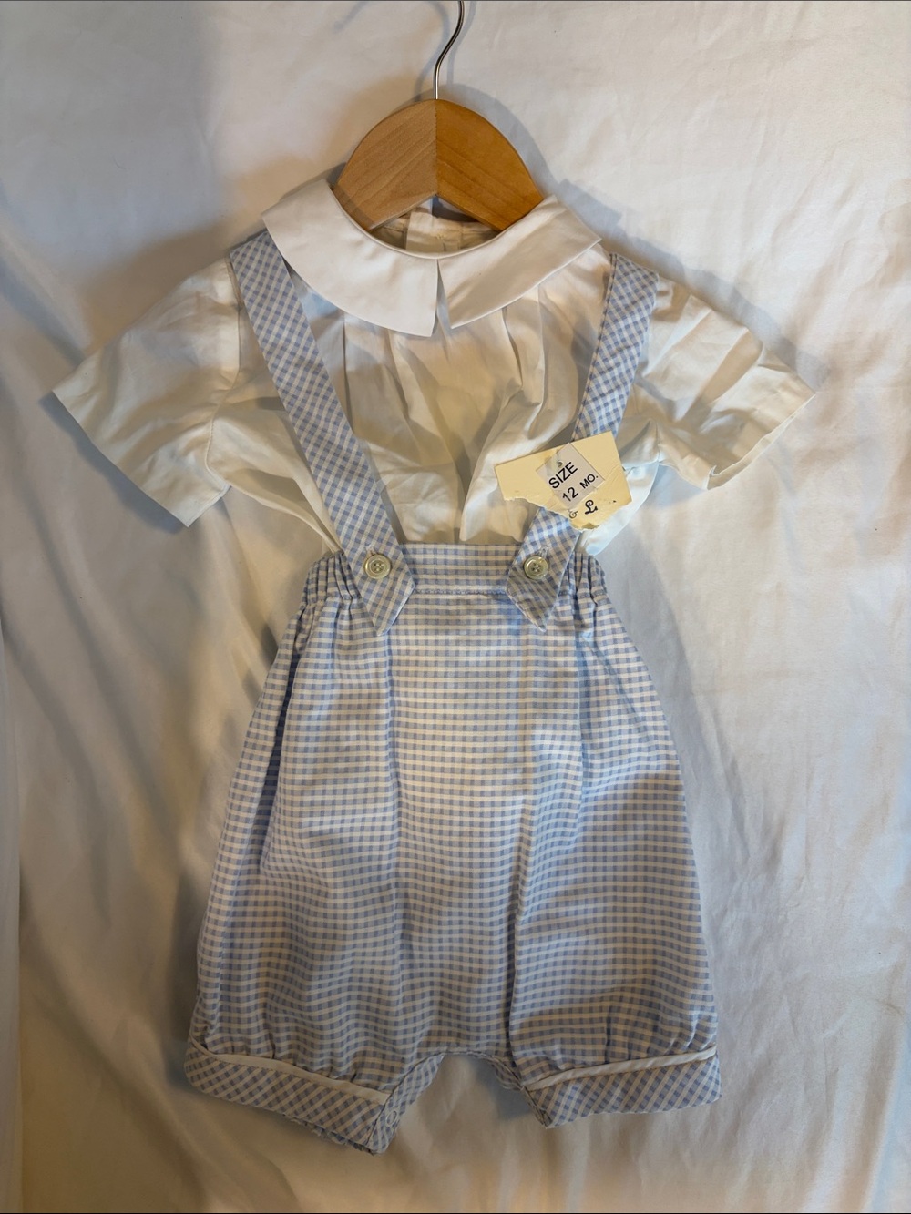 Classic Blue Gingham Kids Suspender Romper with White Shirt